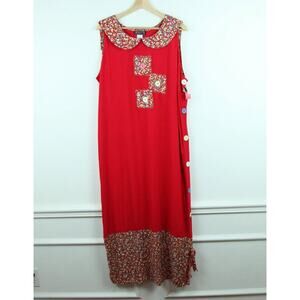 Vintage 90s Maxi Dress Quirky Artsy Cottagecore Red Floral Large Valentine